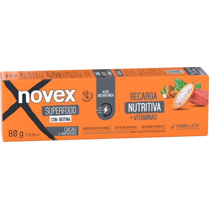 NOVEX INSTANT HAIR NUTRITION RECHARGE WITH BIOTIN CACAU AND ALMONDS 2.8oz 80g - Keratinbeauty